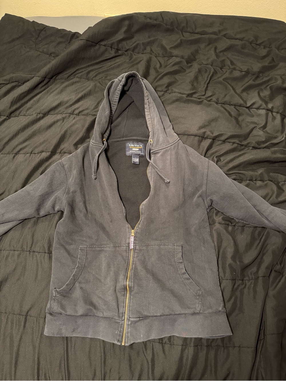 SMITH Men's Washed Black Zip-Up Hoodie Jacket